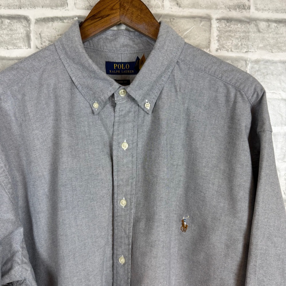Polo Ralph Lauren Shirt Mens 2XLT Grey Oxford Button Down Classic Fit LS